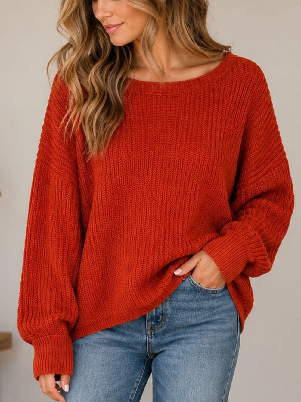French Connection Rust Orange Chunky Knit Sweater